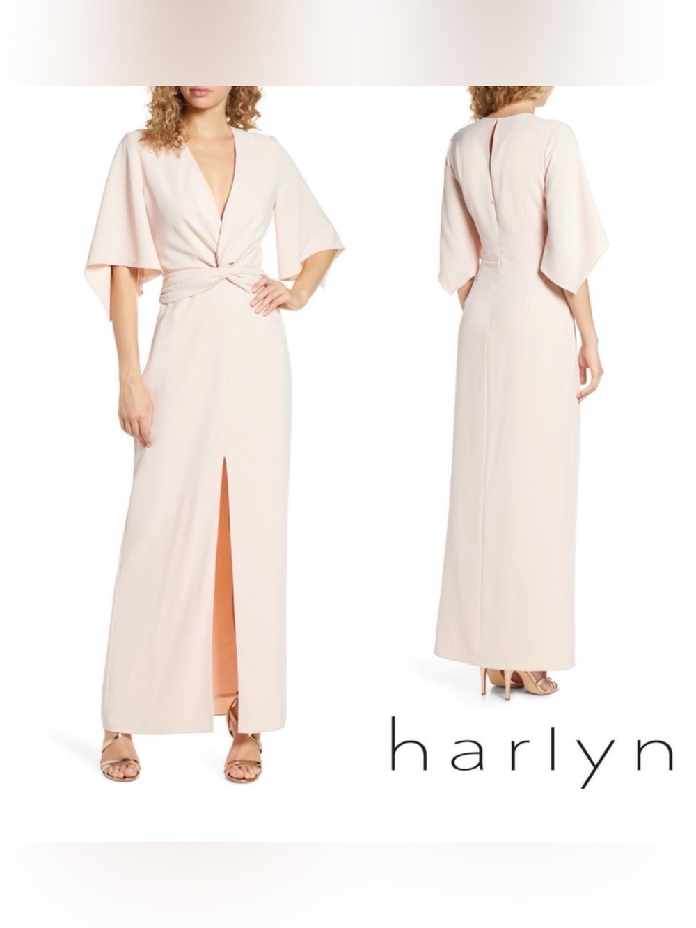 Harlyn Blush Twist-Front V-Neck Maxi Dress